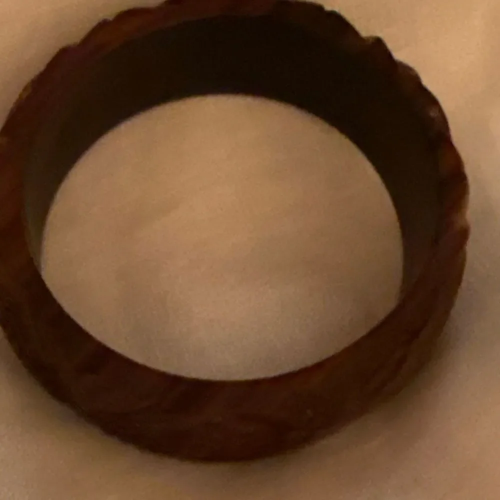 Vintage Carved Wood‎ Bangle Bracelet Wide Dark Brown Chunky Mid Century